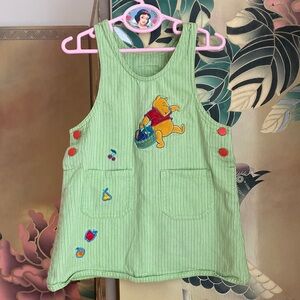 Vintage striped green skirtall pinafore Disney Winnie The Pooh fruit honey sz 4t